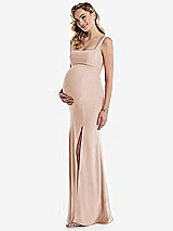 Side View Thumbnail - Cameo Wide Strap Square Neck Maternity Trumpet Gown
