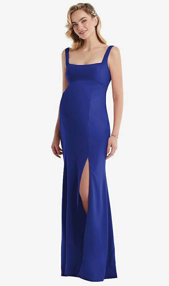 Front View - Cobalt Blue Wide Strap Square Neck Maternity Trumpet Gown