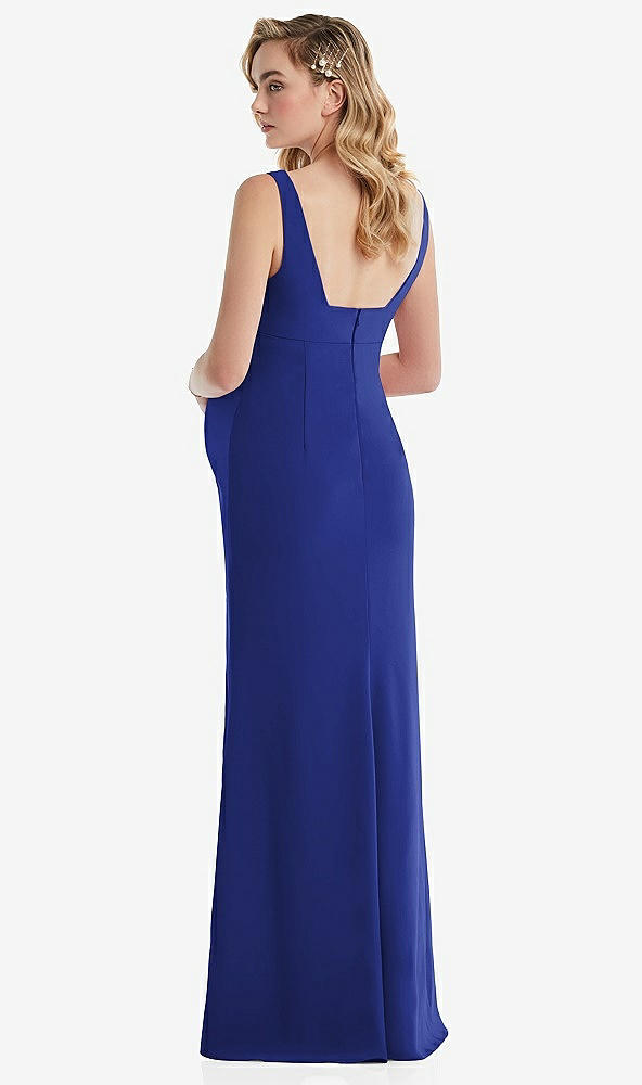 Back View - Cobalt Blue Wide Strap Square Neck Maternity Trumpet Gown