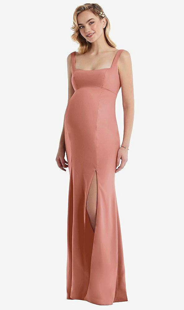 Front View - Desert Rose Wide Strap Square Neck Maternity Trumpet Gown