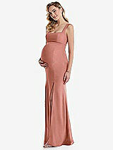 Side View Thumbnail - Desert Rose Wide Strap Square Neck Maternity Trumpet Gown