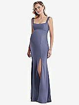 Front View Thumbnail - French Blue Wide Strap Square Neck Maternity Trumpet Gown