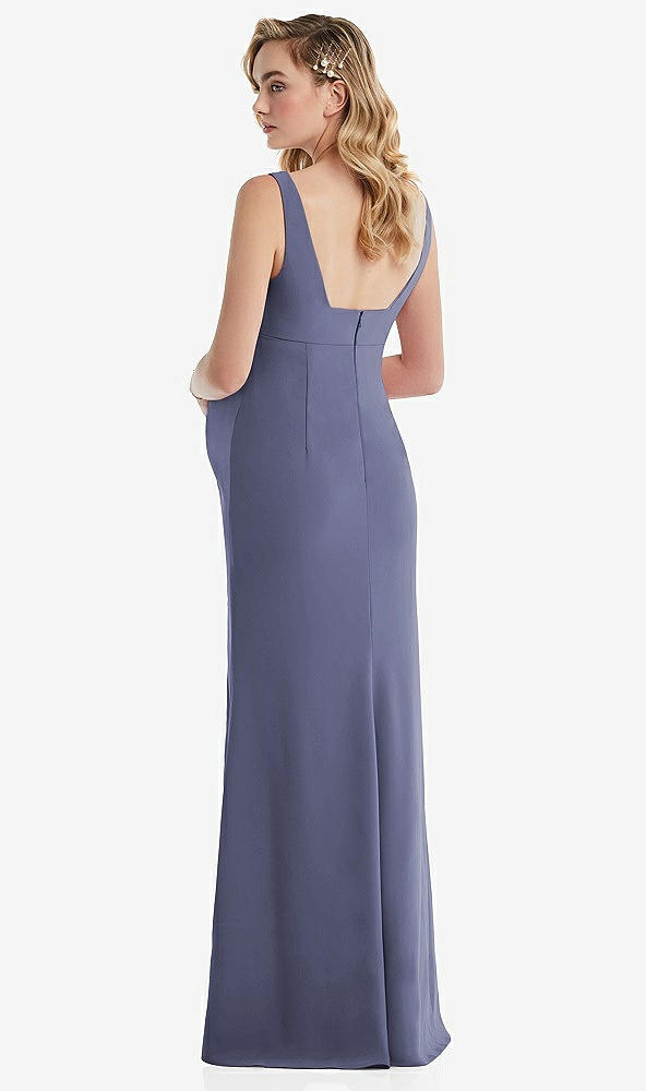 Back View - French Blue Wide Strap Square Neck Maternity Trumpet Gown