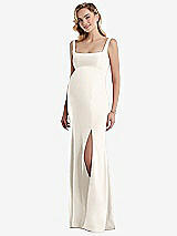 Front View Thumbnail - Ivory Wide Strap Square Neck Maternity Trumpet Gown