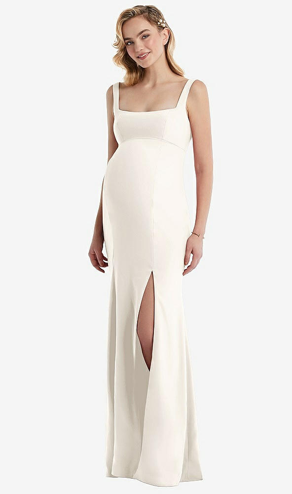 Front View - Ivory Wide Strap Square Neck Maternity Trumpet Gown
