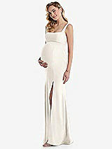 Side View Thumbnail - Ivory Wide Strap Square Neck Maternity Trumpet Gown