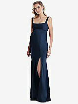Front View Thumbnail - Midnight Navy Wide Strap Square Neck Maternity Trumpet Gown