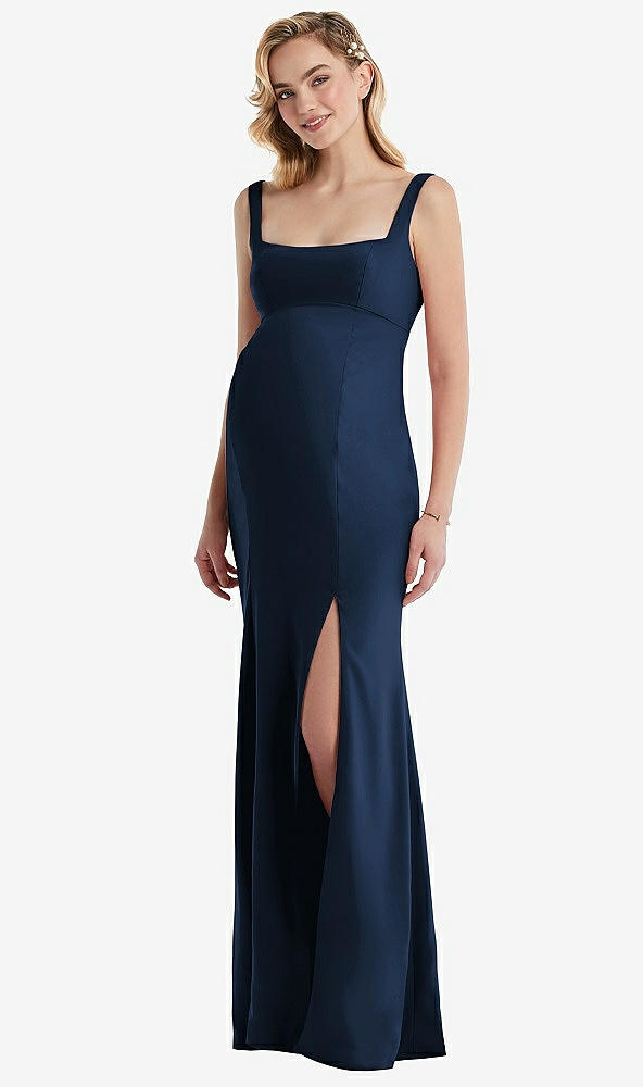 Front View - Midnight Navy Wide Strap Square Neck Maternity Trumpet Gown