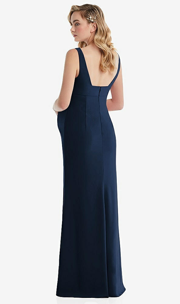 Back View - Midnight Navy Wide Strap Square Neck Maternity Trumpet Gown