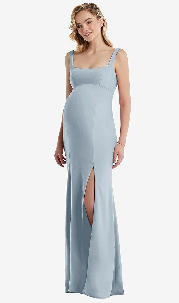Front View - Mist Wide Strap Square Neck Maternity Trumpet Gown