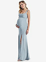 Side View Thumbnail - Mist Wide Strap Square Neck Maternity Trumpet Gown