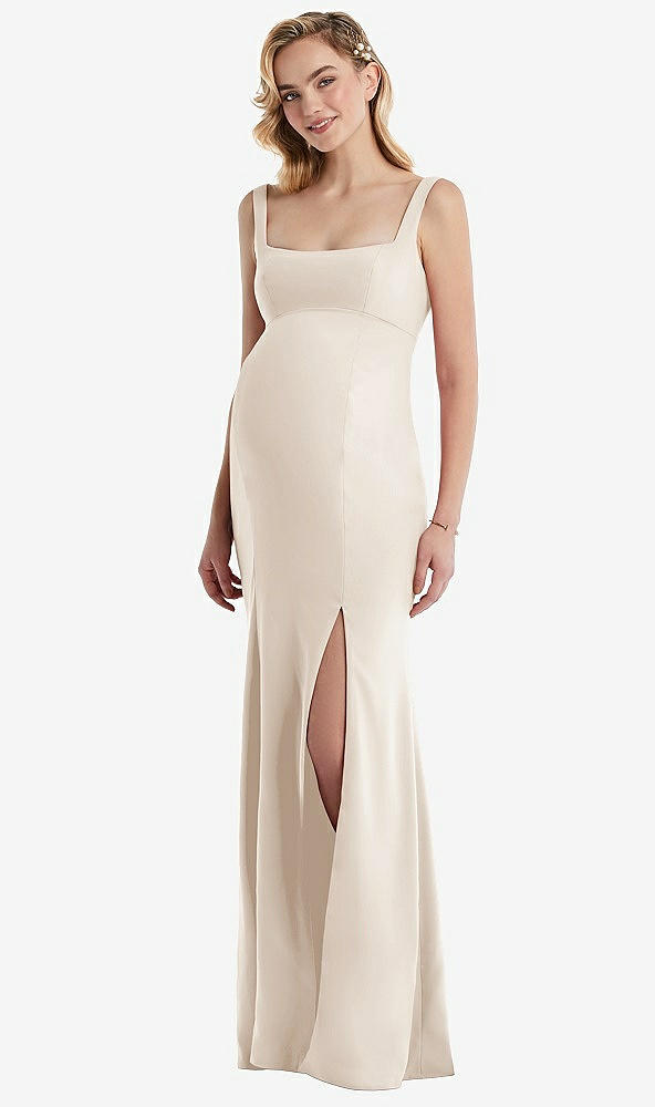 Front View - Oat Wide Strap Square Neck Maternity Trumpet Gown