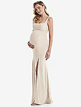Side View Thumbnail - Oat Wide Strap Square Neck Maternity Trumpet Gown
