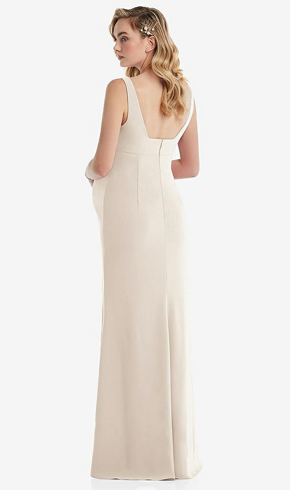 Back View - Oat Wide Strap Square Neck Maternity Trumpet Gown
