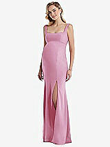 Front View Thumbnail - Powder Pink Wide Strap Square Neck Maternity Trumpet Gown