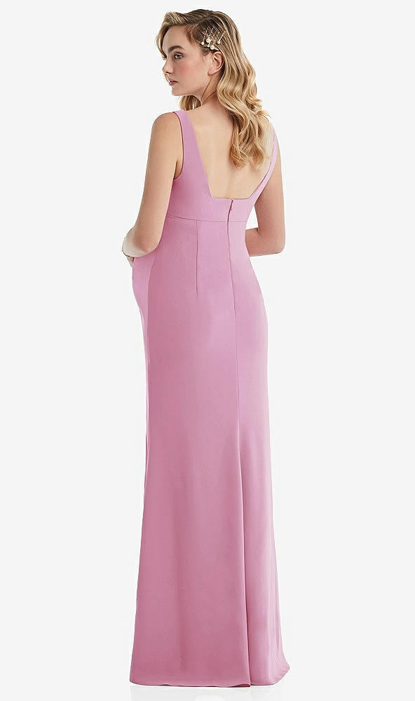 Back View - Powder Pink Wide Strap Square Neck Maternity Trumpet Gown