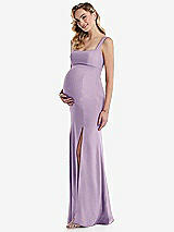 Side View Thumbnail - Pale Purple Wide Strap Square Neck Maternity Trumpet Gown