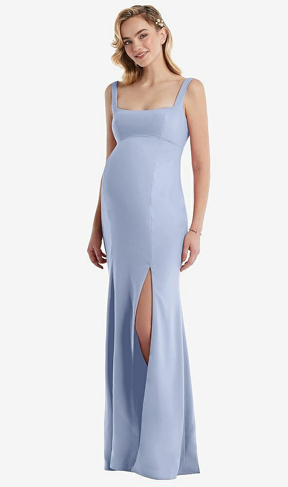 Front View - Sky Blue Wide Strap Square Neck Maternity Trumpet Gown