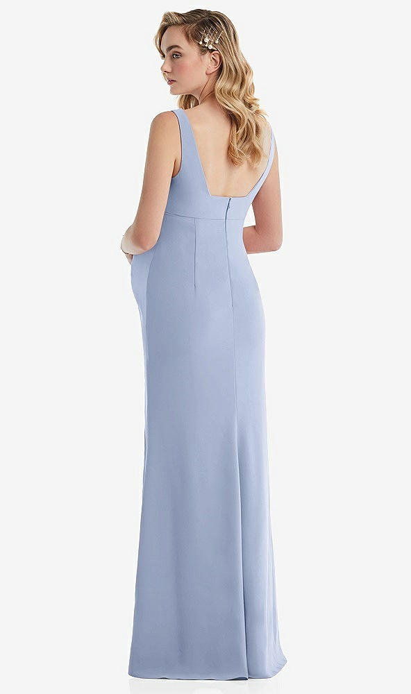 Back View - Sky Blue Wide Strap Square Neck Maternity Trumpet Gown