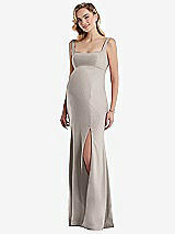 Front View Thumbnail - Taupe Wide Strap Square Neck Maternity Trumpet Gown