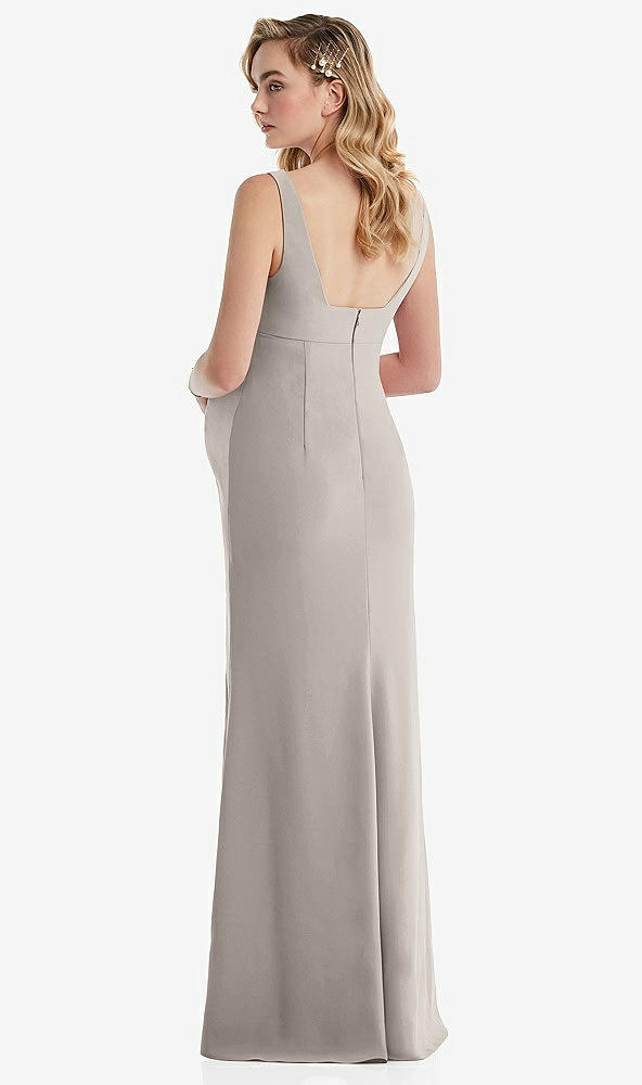 Back View - Taupe Wide Strap Square Neck Maternity Trumpet Gown