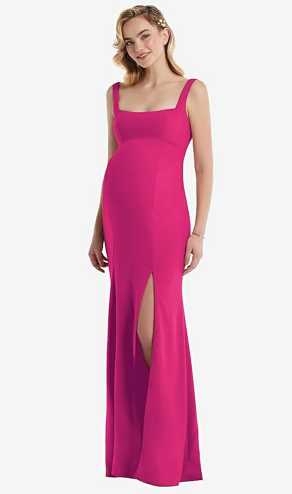 Front View - Think Pink Wide Strap Square Neck Maternity Trumpet Gown