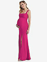 Side View Thumbnail - Think Pink Wide Strap Square Neck Maternity Trumpet Gown
