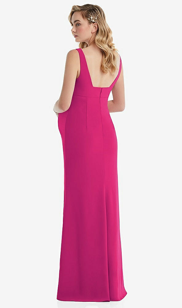 Back View - Think Pink Wide Strap Square Neck Maternity Trumpet Gown