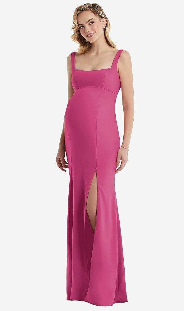 Front View - Tea Rose Wide Strap Square Neck Maternity Trumpet Gown