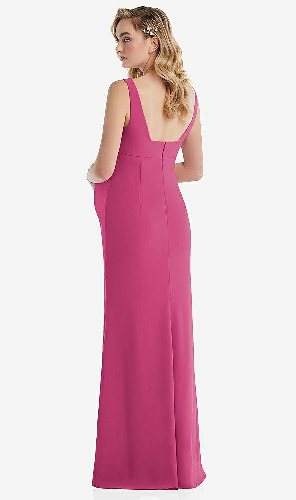 Back View - Tea Rose Wide Strap Square Neck Maternity Trumpet Gown