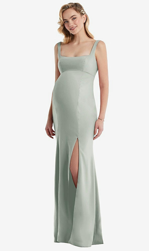 Front View - Willow Green Wide Strap Square Neck Maternity Trumpet Gown