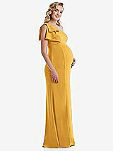 Side View Thumbnail - NYC Yellow One-Shoulder Ruffle Sleeve Maternity Trumpet Gown