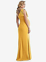 Rear View Thumbnail - NYC Yellow One-Shoulder Ruffle Sleeve Maternity Trumpet Gown