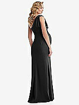 Rear View Thumbnail - Black One-Shoulder Ruffle Sleeve Maternity Trumpet Gown