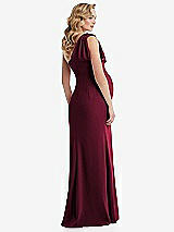 Rear View Thumbnail - Cabernet One-Shoulder Ruffle Sleeve Maternity Trumpet Gown