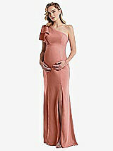 Front View Thumbnail - Desert Rose One-Shoulder Ruffle Sleeve Maternity Trumpet Gown