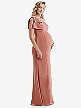 Side View Thumbnail - Desert Rose One-Shoulder Ruffle Sleeve Maternity Trumpet Gown