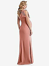 Rear View Thumbnail - Desert Rose One-Shoulder Ruffle Sleeve Maternity Trumpet Gown