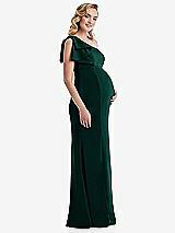 Side View Thumbnail - Evergreen One-Shoulder Ruffle Sleeve Maternity Trumpet Gown