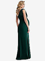 Rear View Thumbnail - Evergreen One-Shoulder Ruffle Sleeve Maternity Trumpet Gown