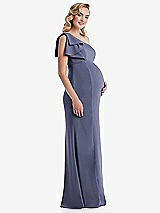 Side View Thumbnail - French Blue One-Shoulder Ruffle Sleeve Maternity Trumpet Gown