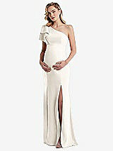 Front View Thumbnail - Ivory One-Shoulder Ruffle Sleeve Maternity Trumpet Gown
