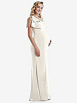 Side View Thumbnail - Ivory One-Shoulder Ruffle Sleeve Maternity Trumpet Gown