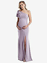 Front View Thumbnail - Lilac Haze One-Shoulder Ruffle Sleeve Maternity Trumpet Gown