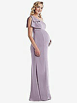 Side View Thumbnail - Lilac Haze One-Shoulder Ruffle Sleeve Maternity Trumpet Gown