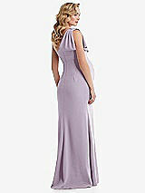 Rear View Thumbnail - Lilac Haze One-Shoulder Ruffle Sleeve Maternity Trumpet Gown