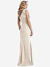 Rear View Thumbnail - Oat One-Shoulder Ruffle Sleeve Maternity Trumpet Gown