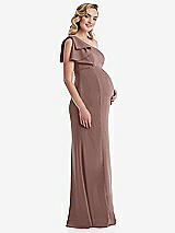 Side View Thumbnail - Sienna One-Shoulder Ruffle Sleeve Maternity Trumpet Gown