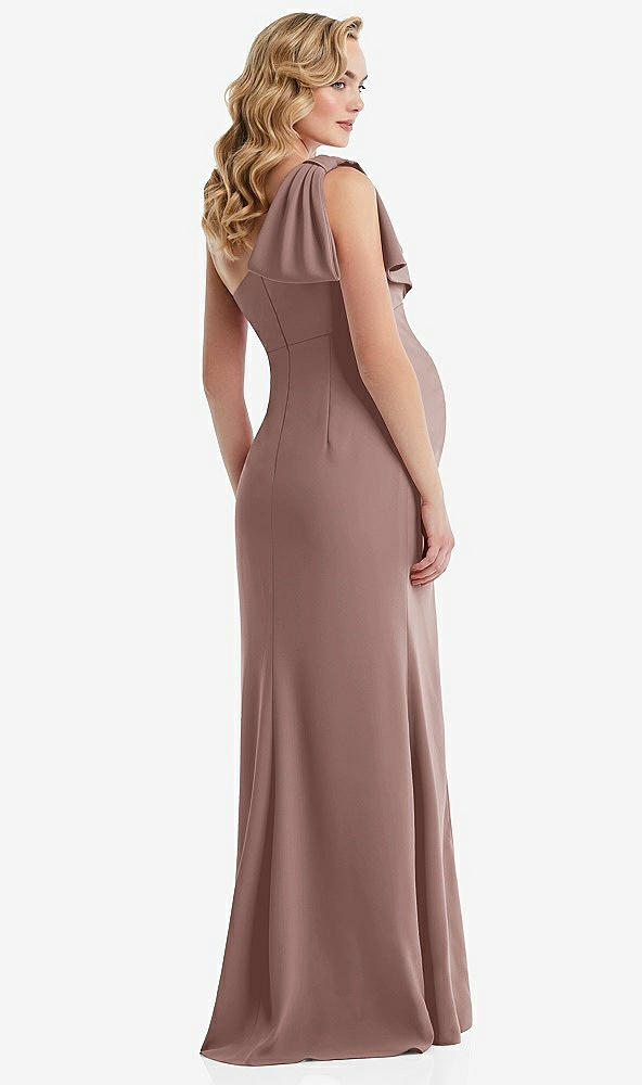 Back View - Sienna One-Shoulder Ruffle Sleeve Maternity Trumpet Gown