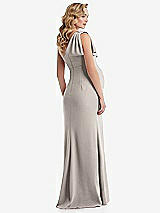 Rear View Thumbnail - Taupe One-Shoulder Ruffle Sleeve Maternity Trumpet Gown